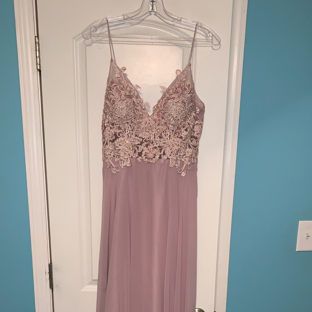 Prom Girl Long V-Neck Open Back Chiffon Dress